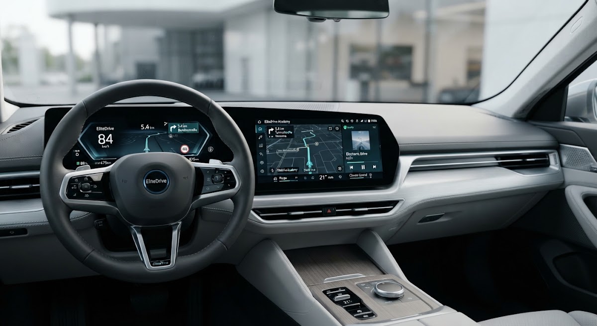 Modernes Fahrzeug-Cockpit mit digitalen Assistenzsystemen